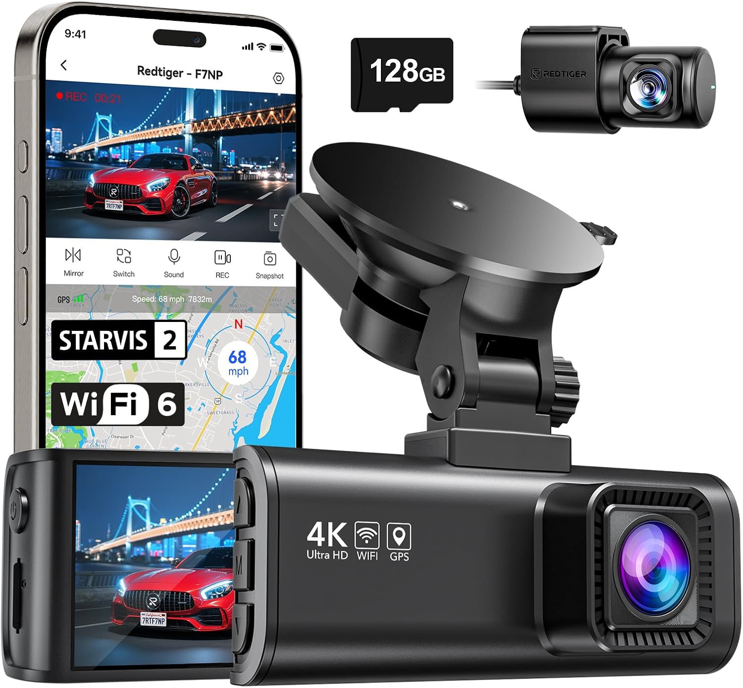 REDTIGER 4K Dash Cam Front Rear