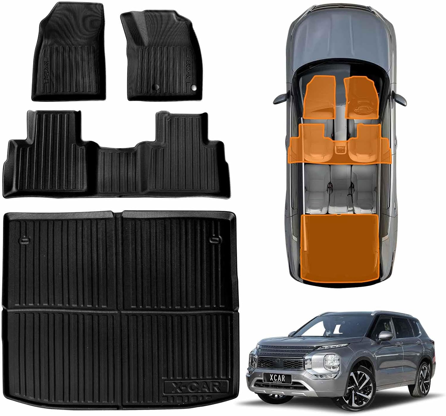 X-CAR Floor Mats Boot Liner for Mitsubishi Outlander Petrol 2021-Onwards All Weather Heavy Duty Customized Car Liners Full Set